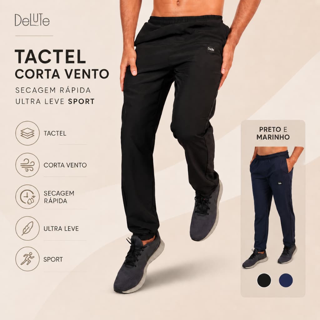 Calça Masculina Delute Tactel Corta Vento Resistente À Água Ultra Leve Sport