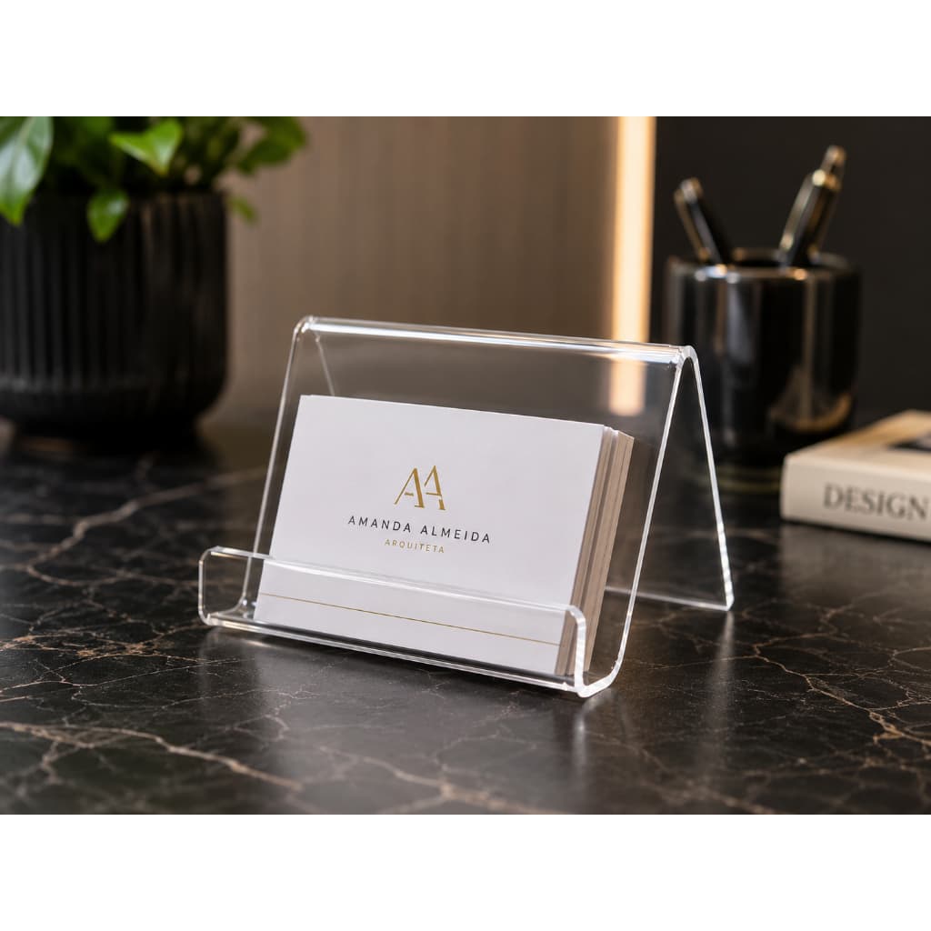 Porta Cartão De Visita Em Acrílico Cristal 2mm | Suporte Premium Para Mesa, Balcão e Escritório