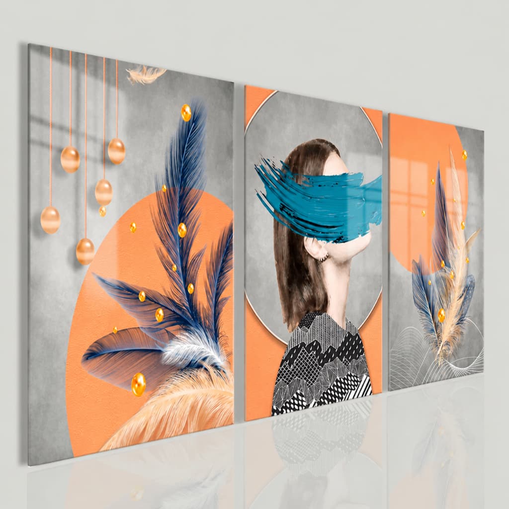 Kit 3 Quadros Decorativos Abstratos Terracota Azul e Cinza luxo Sala Quarto