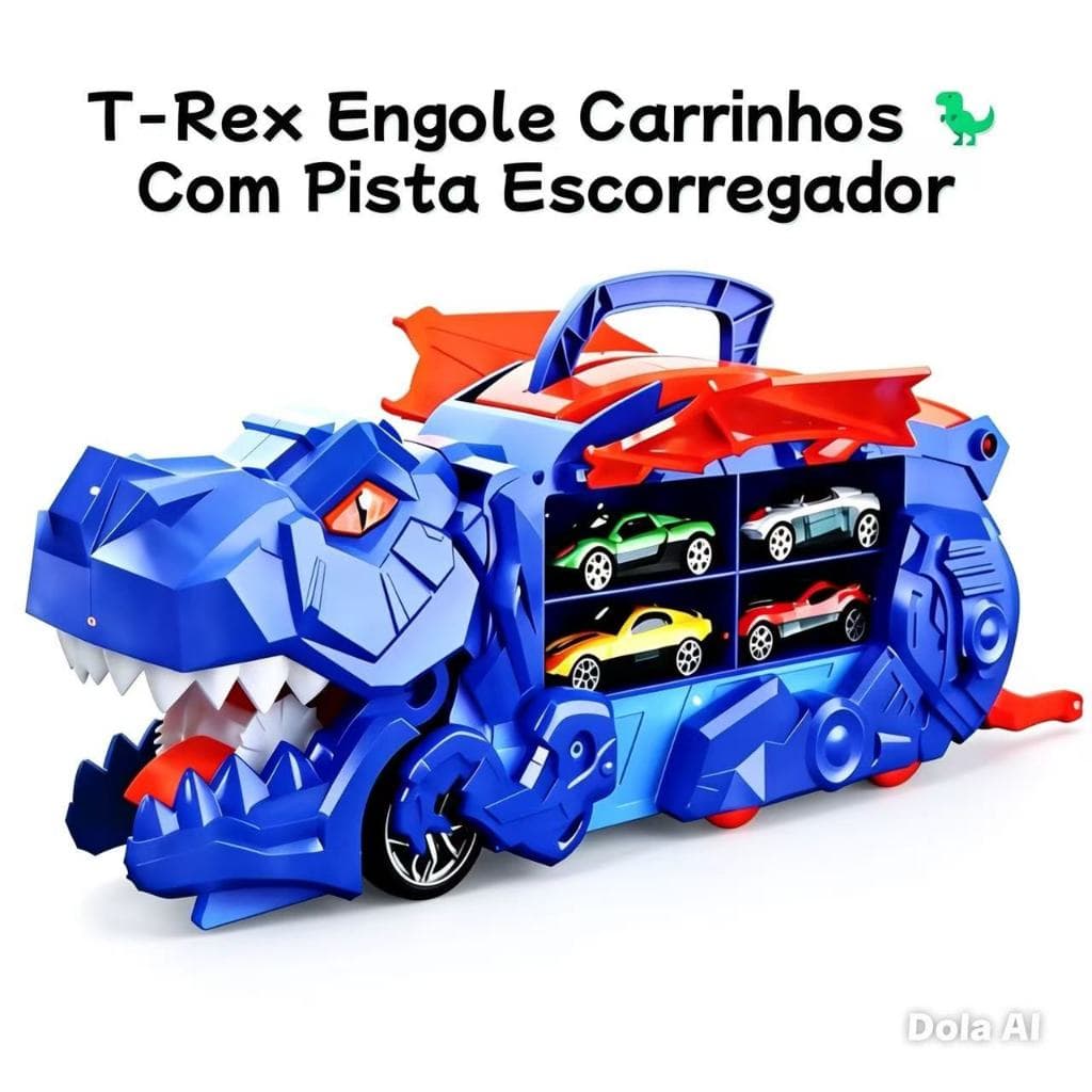 T-Rex Engolidor de Carrinhos + Pista Escorregador Transformável – Diversão Infantil  YM3388