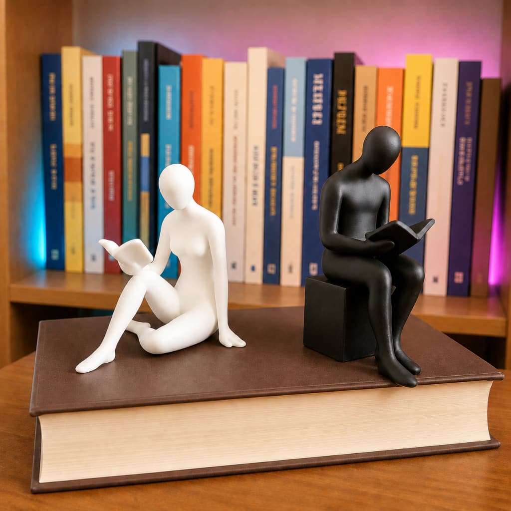 Apoio de Livros Leitores Minimalistas Preto & Branco Escultura Decoração Quarto Leia Descrição