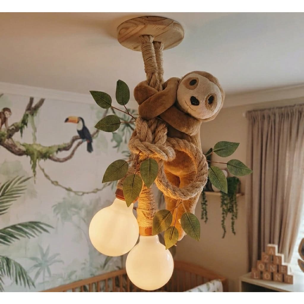Peça decorativa iluminada dupla quarto de bebê com bicho preguiça