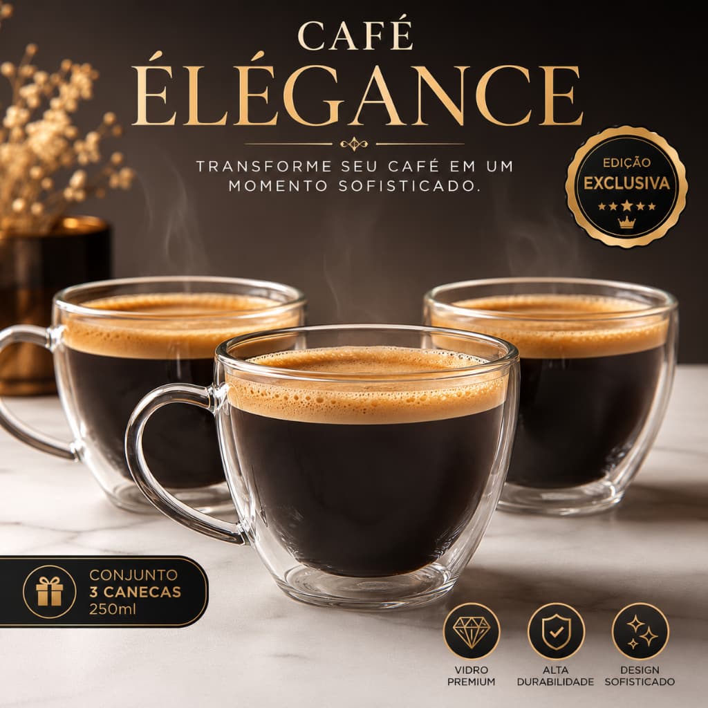 Conjunto 3 Canecas Vidro Café Élégance Messina 250ml