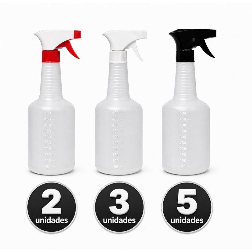 Borrifador Pulverizador 500ml Spray e Jato Regulável com Gatilho 3 Posições Multiuso Limpeza Jardim | Kit 1 a 5 Unidades