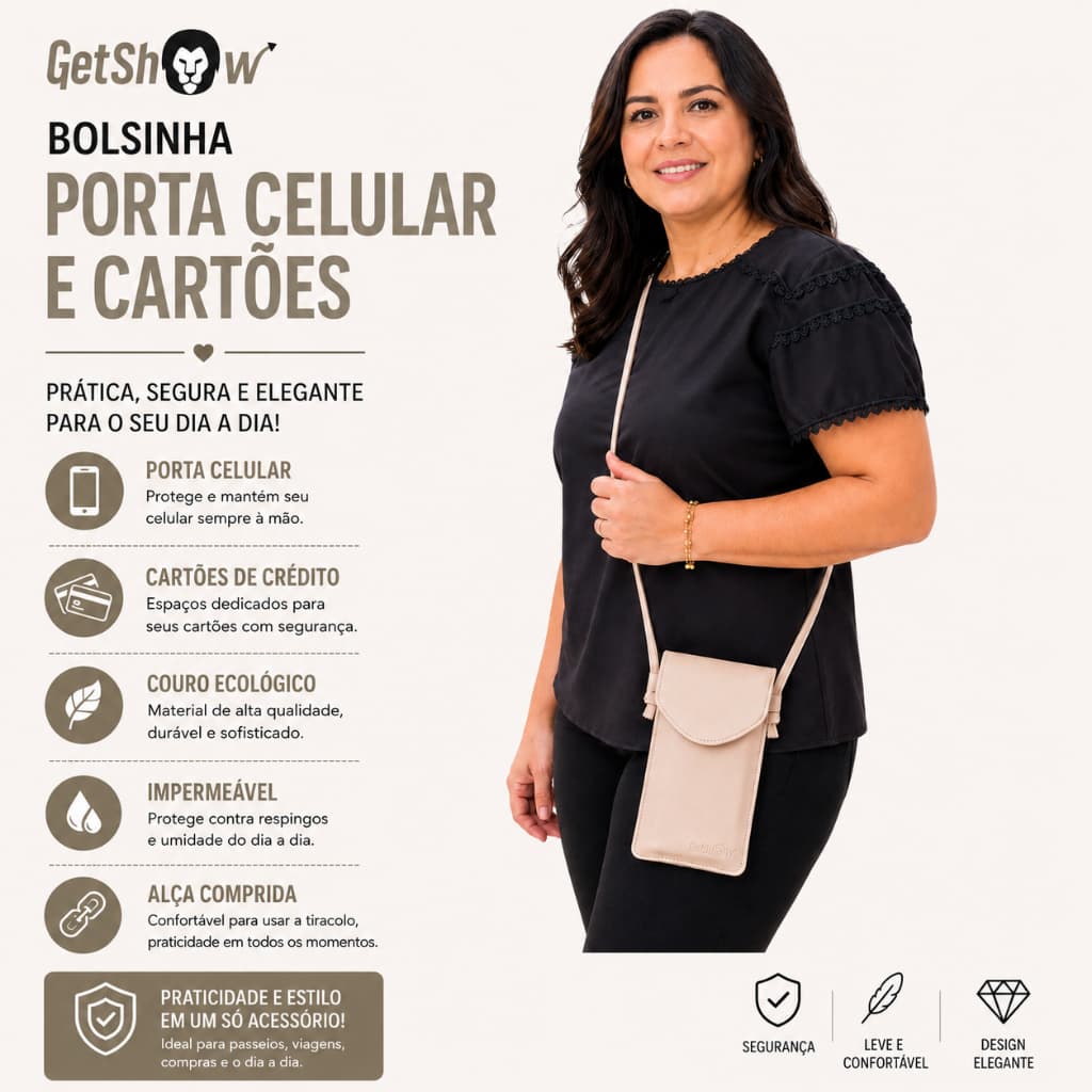 Bolsa Mini Bolsinha Para Celular E Bolso Porta Cartões Documentos Botão Magnético bolso externo