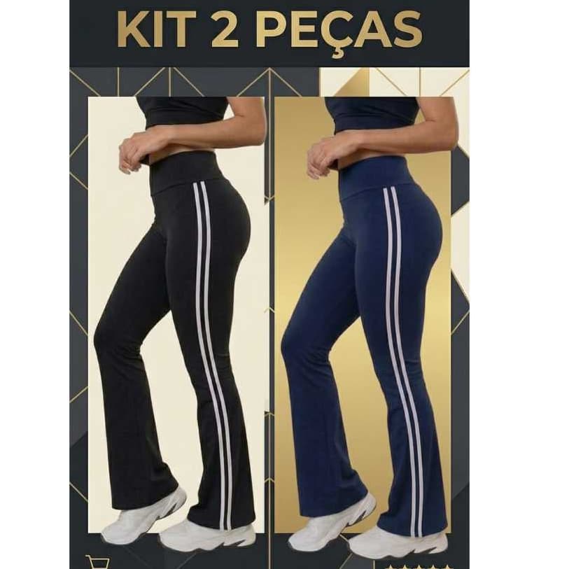 Kit 2 Peças Calças Estilo Flare Cos Alto Moda Gringa Tecido Premium Dia A Dia/Paseio/Academia