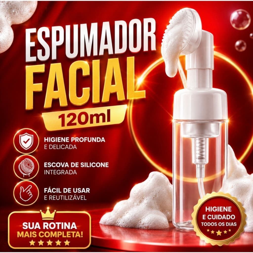Frasco Pump Espumador 120ml com cerdas de silicone - Limpeza facial | Skincare| escova de silicone| espuma facial