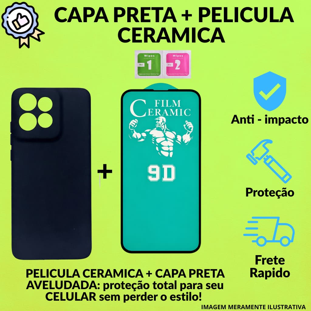 KIT Capa Aveludada Preta + Película Cerâmica MOTO EDGE 60 PRO ou EDGE 60 FUSION