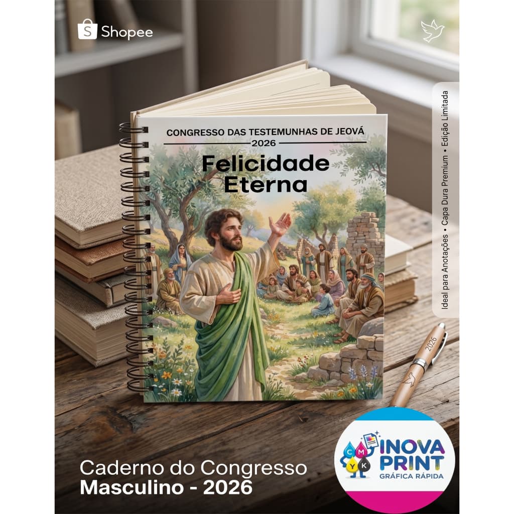 Caderno Congresso JW Felicidade Eterna Masculino Personalizado