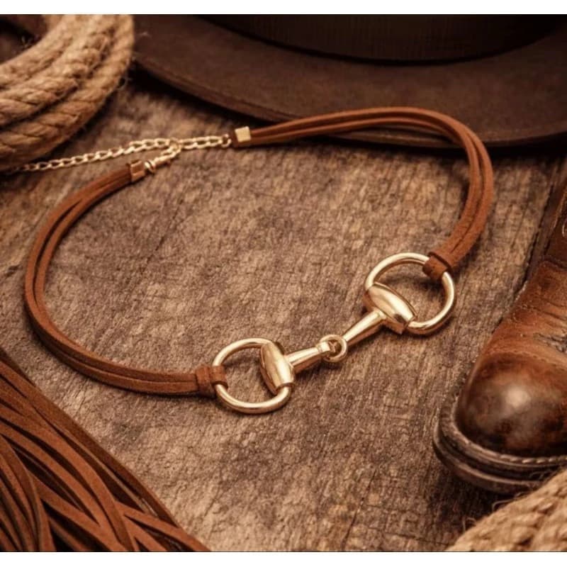 Gargantilha Country Bridão Dourado Ajustável Colar Feminino Boiadeira Cowgirl Vaqueira