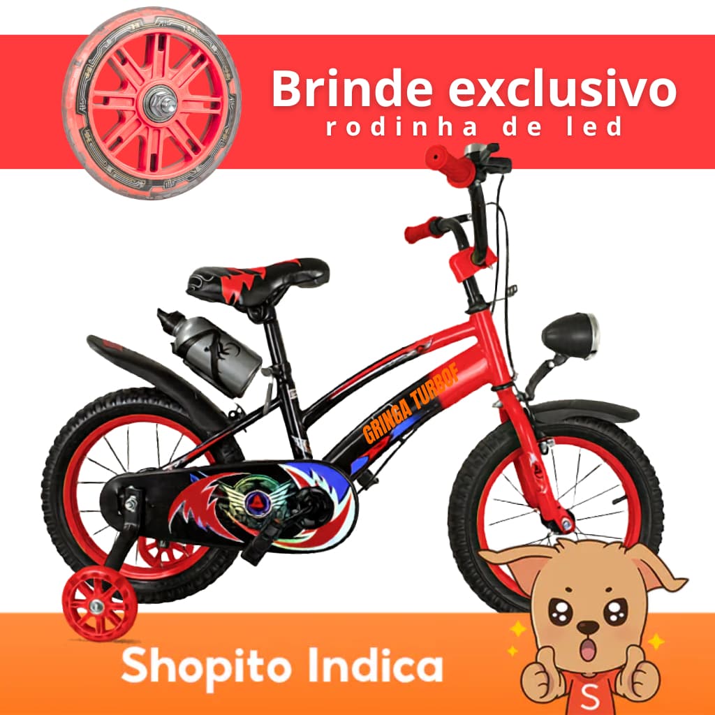 Bicicleta Infantil Aro 16 Old School Vermelha 4 a 8 Anos LED + Pneu Grosso + Farol + Rodinhas + Freio V-Brake Completa