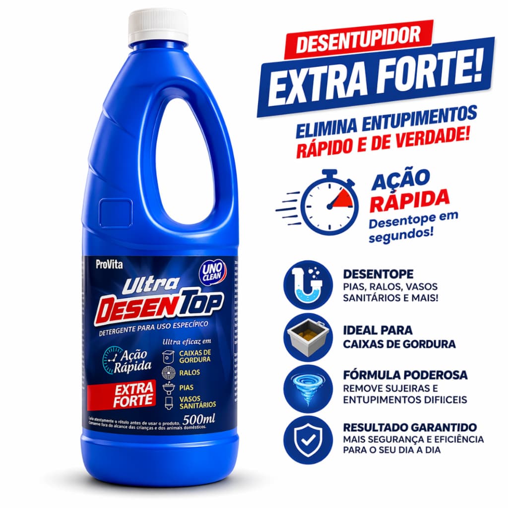 Desentupidor Líquido Ultra Desentop Cano Pia Ralo Fossa Vaso Sanitário Cozinha Caixas de Gordura