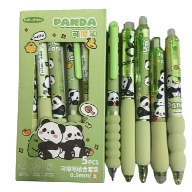 Kit 5 Canetas Esferográfica Retrátil Apagável 0.5mm  Panda .