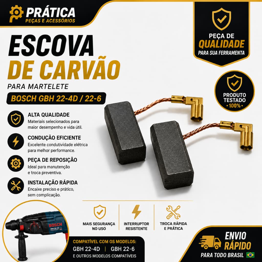 Par Escova De Carvão P/ Martelete Bosch GBH 22-4D 22-6 Similares