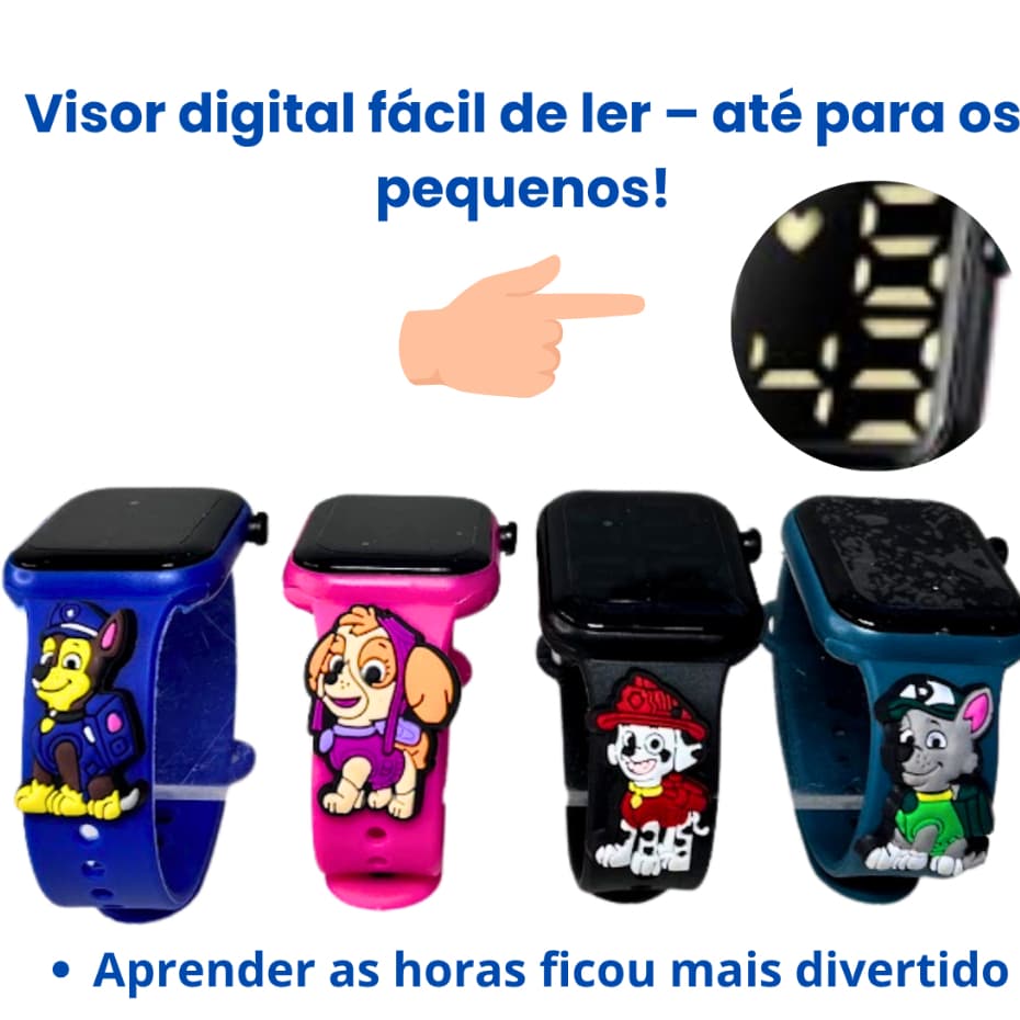 Relógio Infantil Digital Patrulha Canina Feminino Masculino Led Prova da Agua