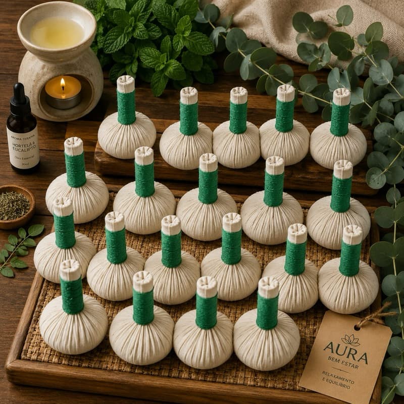 Kit 10 Pares (20 unidades) Pindas Chinesas Hortelã e Eucalipto - Massagem Relaxante Alívio de Estresse - Aura Bem-Estar