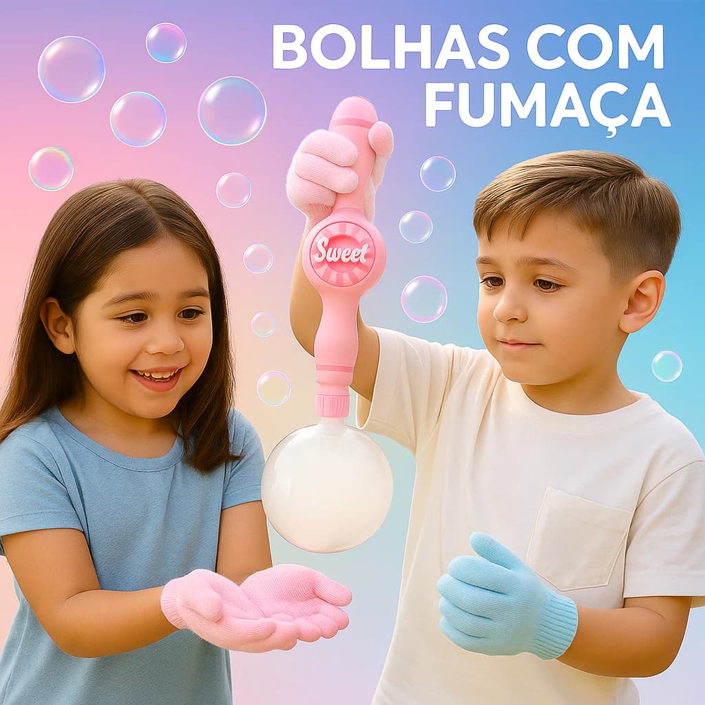 Máquina de Bolhas de Sabão Gigantes com Fumaça e Luvas Varinha Mágica Brinquedo Ar Livre Menino Menina
