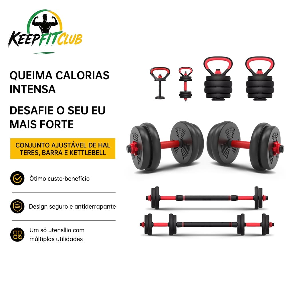 Brinde: munhequeira Kit Dumbbell Halter 10\15\20kg Ajustável Academia Musculação Para Braço Costa Peitoral Treino exerci