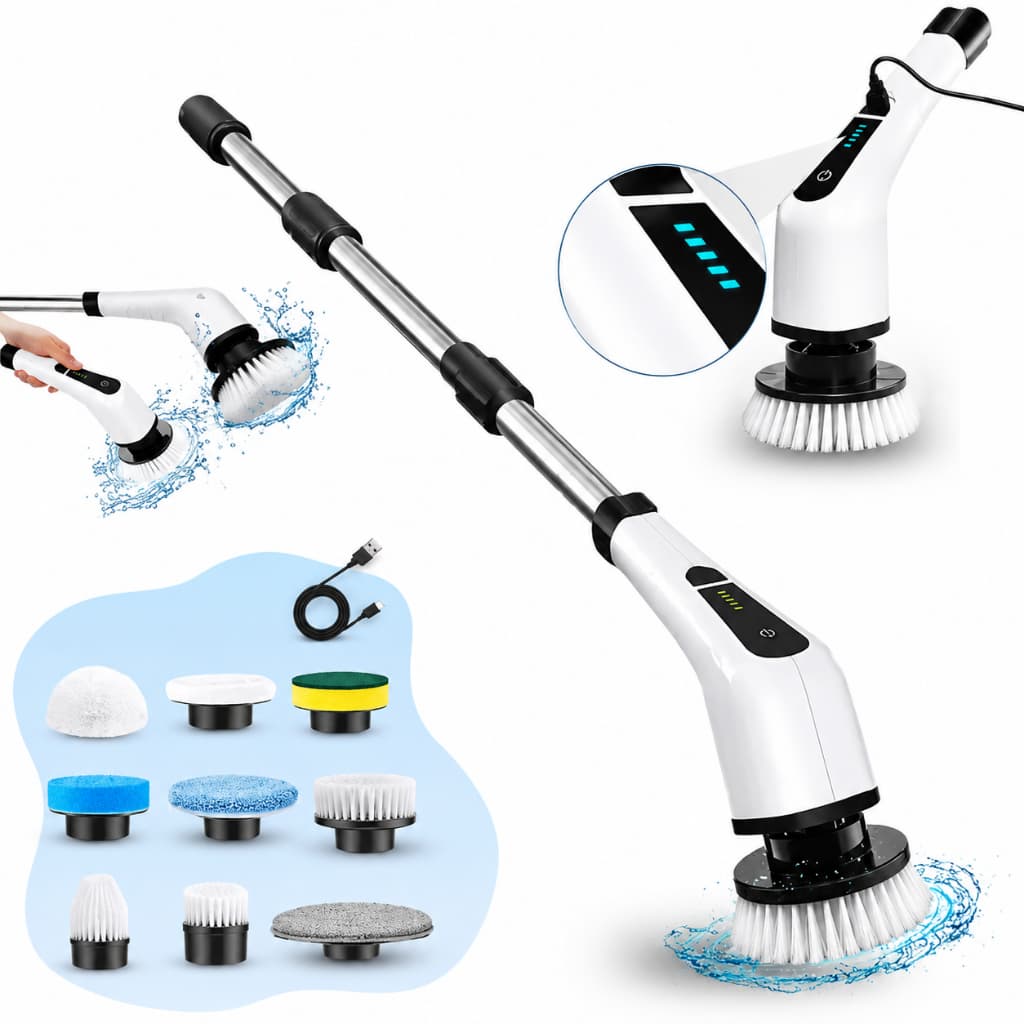 Esfregão Escova Elétrica Rotativa 9 em 1 com Cabo Extensível Bivolt – Limpeza Pesada Sem Esforço
