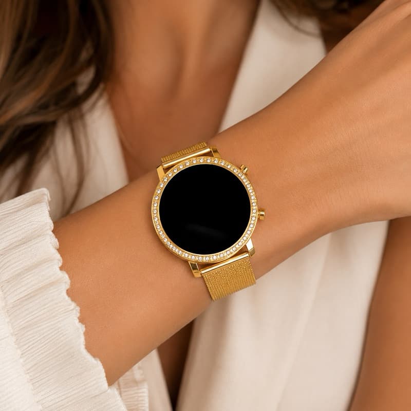 Relogio Feminino Digital Led Redondo com Strass Dourado Rose