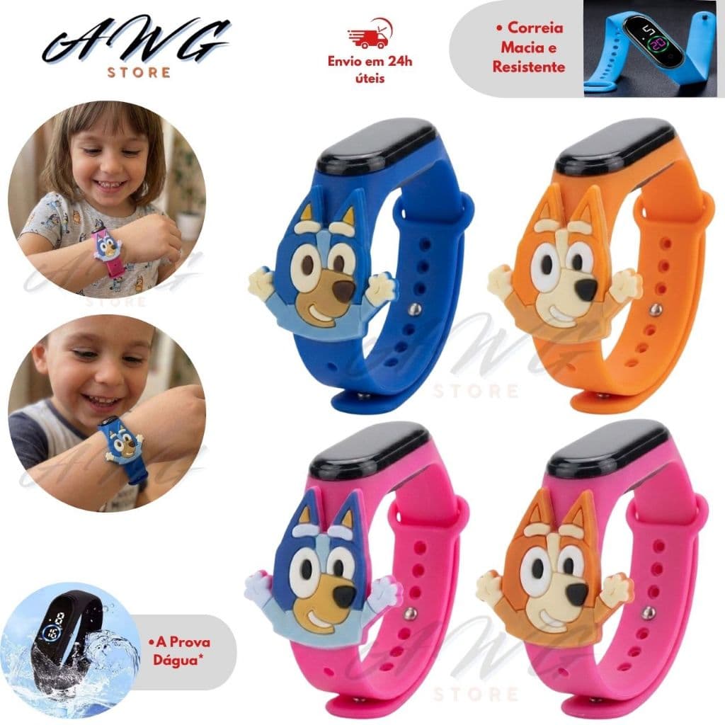 Relógio Infantil Bluey Digital LED Prova D’Água Menino Menina