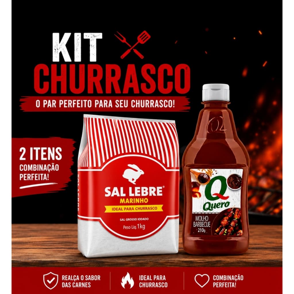 Sal Grosso Lebre 1kg + Molho Barbecue Quero kit churrasco