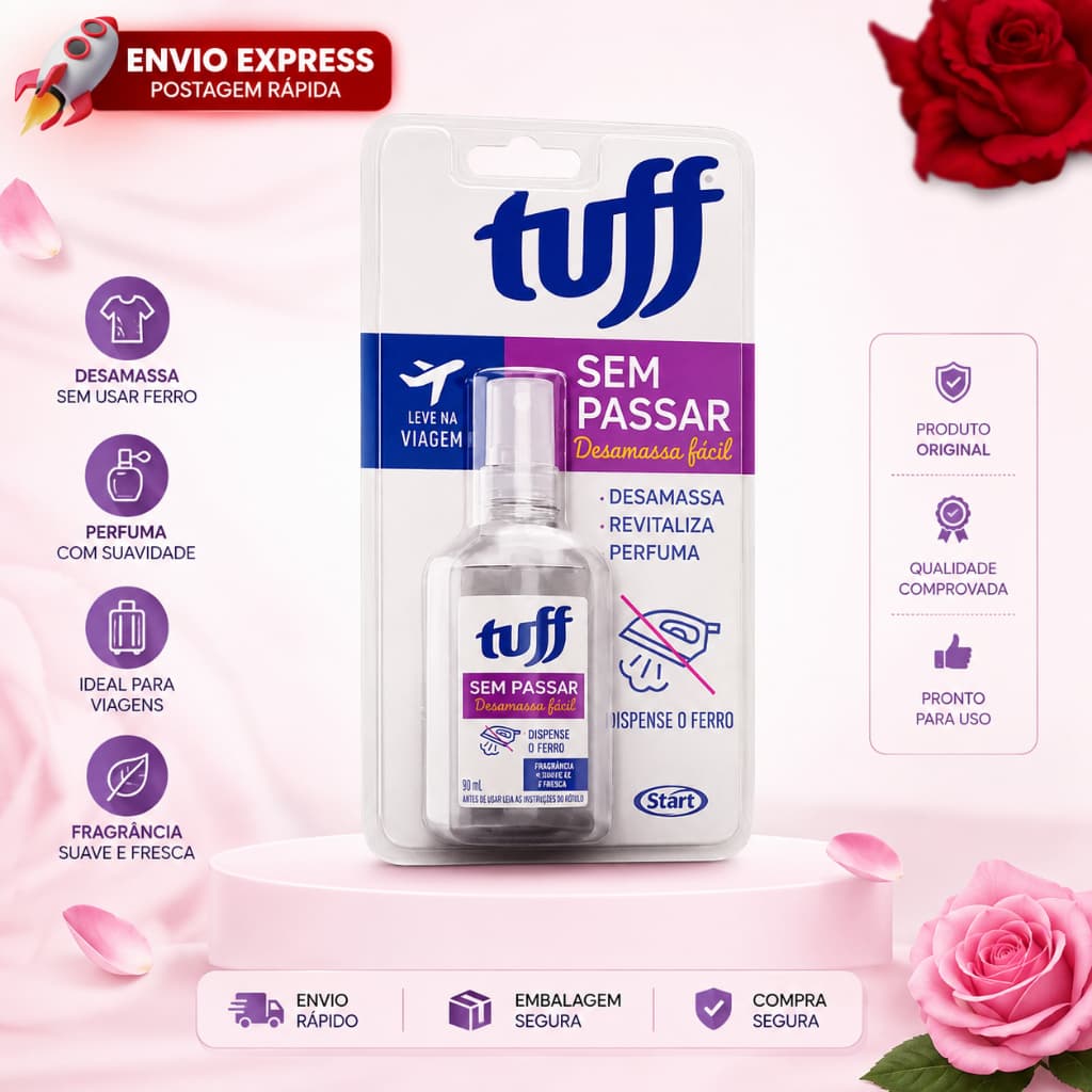 Tuff Spray Sem Passar Neutralizador De Odores 60ml  Perfuma Revitaliza Desamassa Fácil