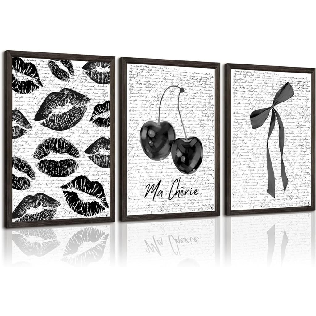 Quadros Decorativos Bocas Cereja Laços Vintage Feminino
