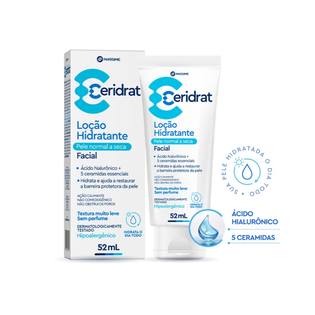 Ceridrat Loção Facial Hidratante Pele Normal A Seca 52ml Ceramidas + Acido Hialuronico Massime