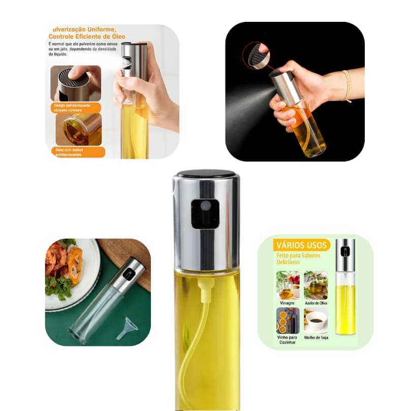 Pulverizador de Vidro 100ml para Azeite e Vinagre - Design Moderno e Aplicação Uniforme