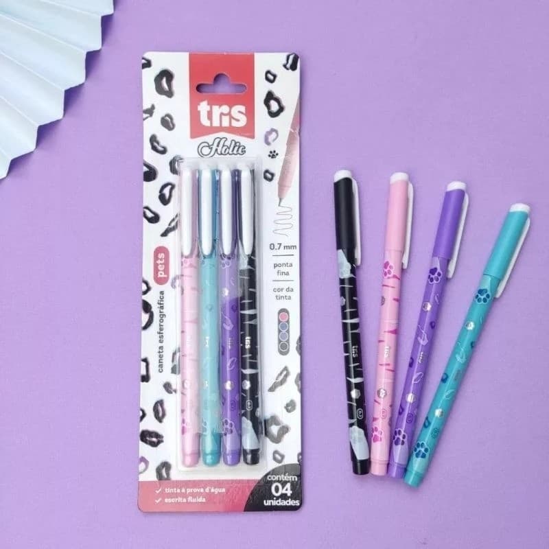 Kit de Caneta Esferográfica Holic Pets 0.7mm Tris / Caneta Colorida / Caneta Ponta Fina / Caneta 0.7