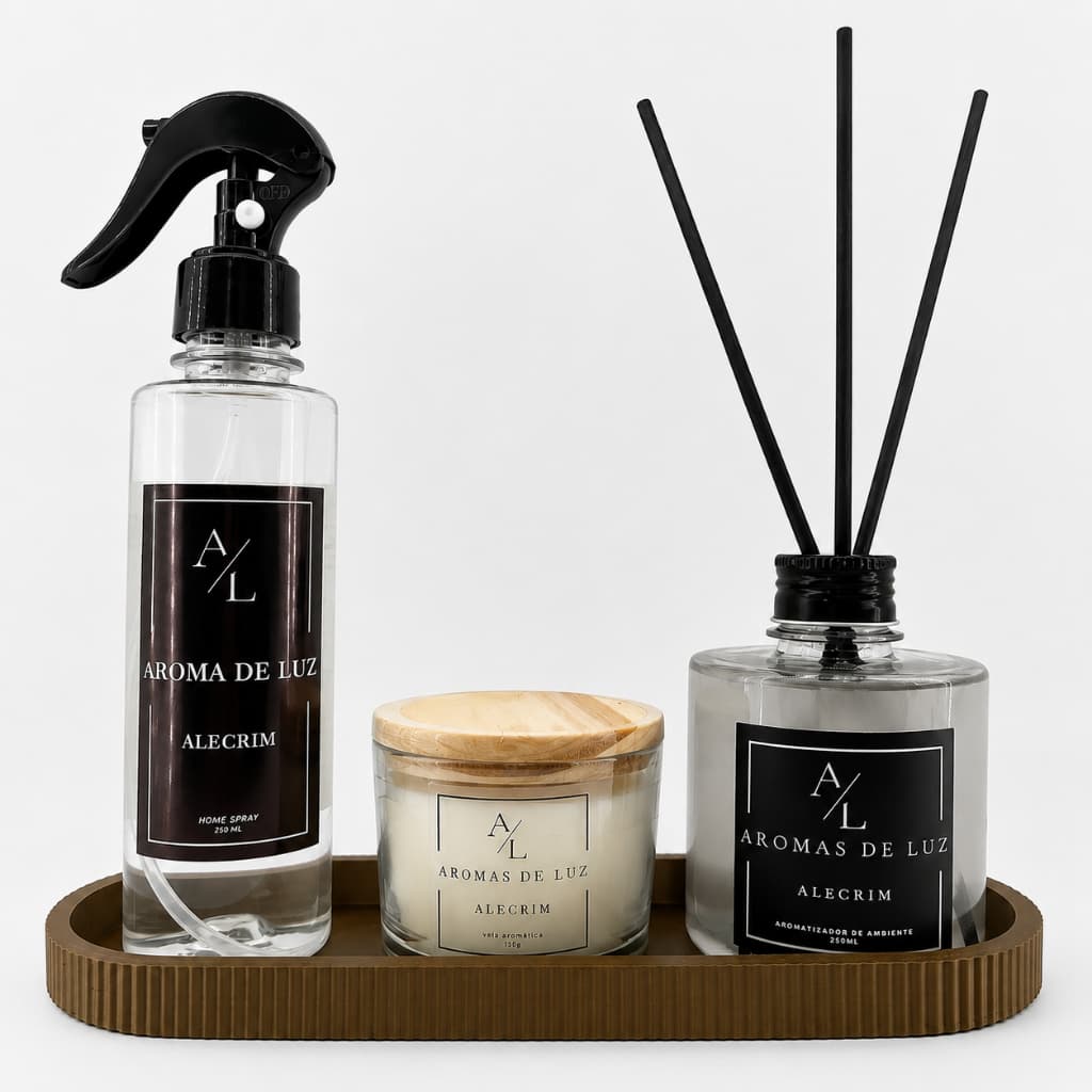 Kit Presente Vela100g, Home Spray 250ml, Difusor Vareta 250ml E Bandeja Decorativa