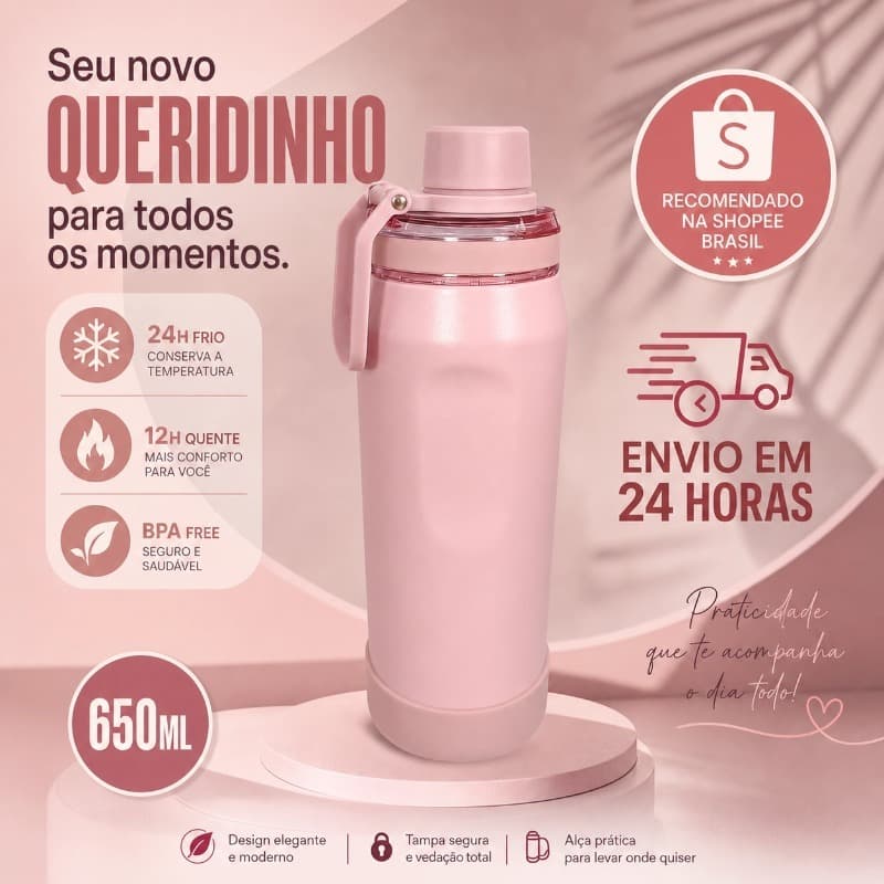 Garrafa térmica 650ml inox 316 Quente e Frio 24H Com Alça Copo térmico premium-XR-86