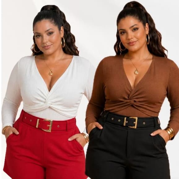 Body Plus Size Feminino com mangas Transpassado Tam único 46 ao 50