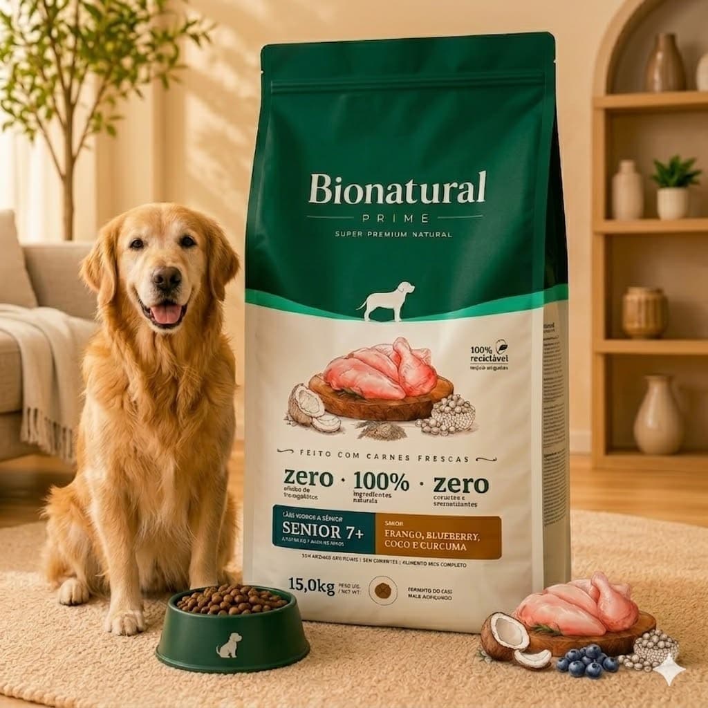 Ração Para Cachorro Idoso 15kg Bionatural Senior 7+ Adulto Frango 26% Proteína