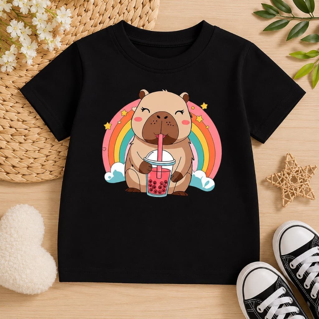 Camiseta Infantil Capivara Arco Íris Fofa  Varias Cores