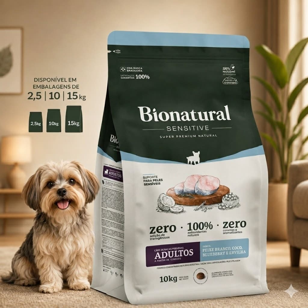 Ração Para Cachorro 10.1kg Bionatural Prime Sensitive Adulto Raças Pequenas Peixe Branco Coco