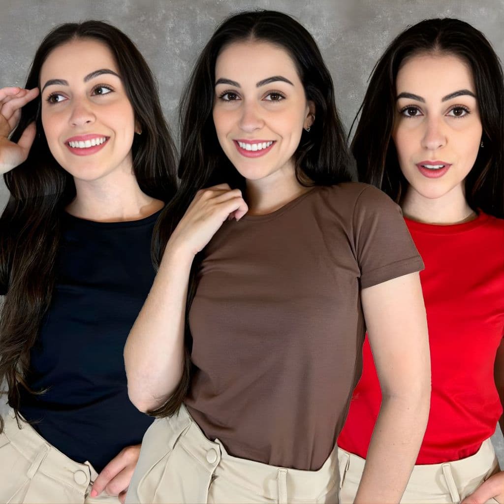 Kit 2 Camisetas Baby Look Feminina 100% Algodão
