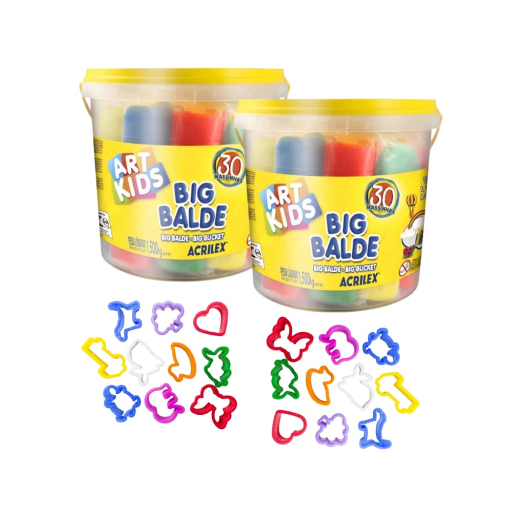 Kit 2 Big Balde Massinha de Modelar Soft  Acrilex 60 Un + 20 moldes