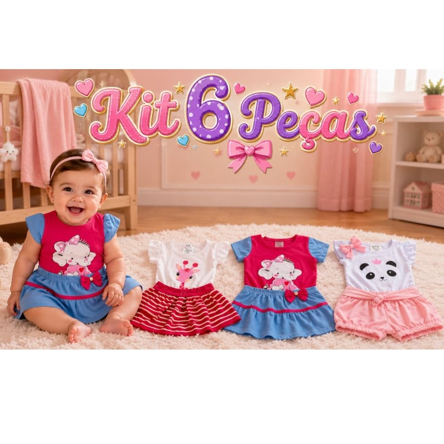 Conjunto infantil Menina unitário ou Kit 6 peças infantil Menina Conjunto Malha e Algodão