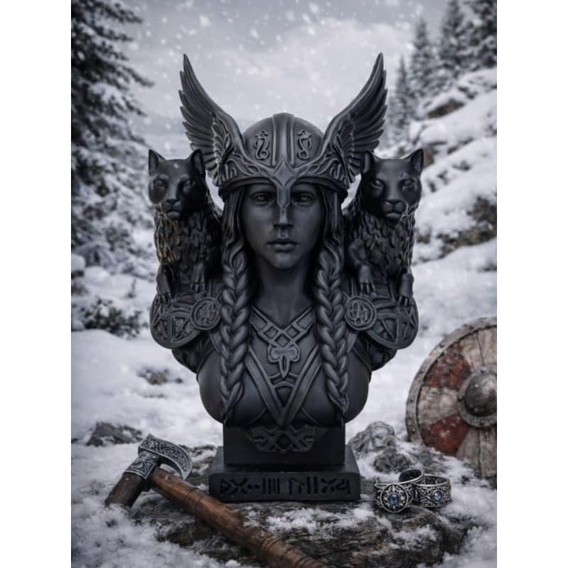 Busto Freyja com Gatos Mitologia Nórdica Decoração Viking