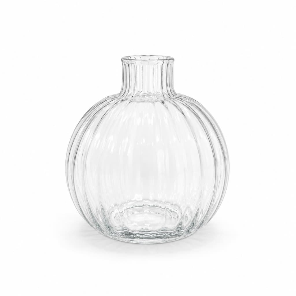 Vaso de Vidro Canelado 13cm Romênia – Decorativo Premium Compacto Elegante