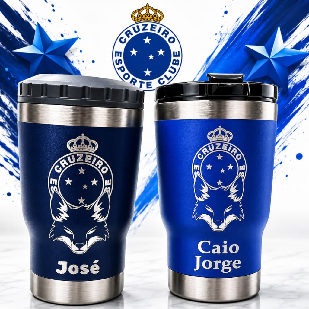 Copo Long Neck Térmico 420ml 3 em 1  Personalizado Azul Raposa