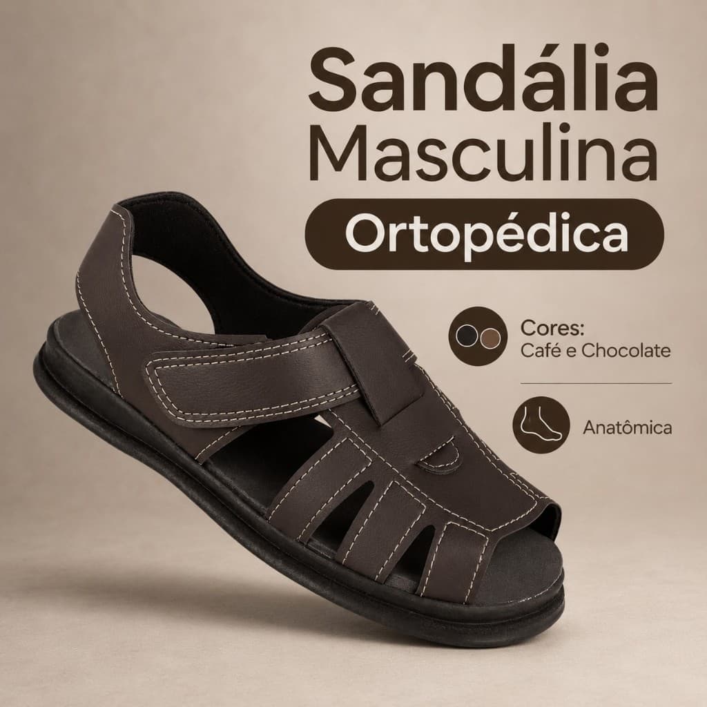Sandália Masculina Ortopédica Anatômica Confortável Casual Para Dia a Dia