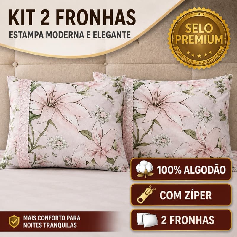 Kit com 02 Fronhas Porta Travesseiros – Estampa Floral | 100% Algodão