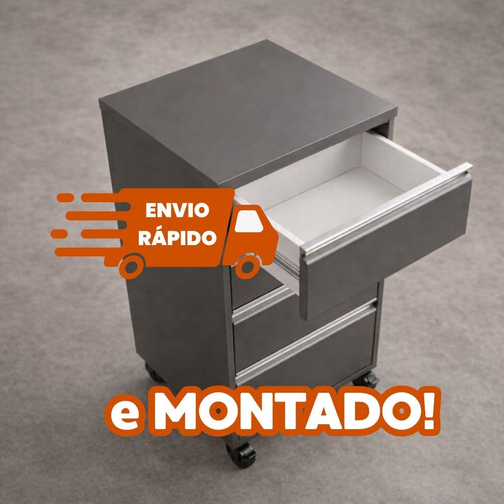 CARRINHO AUXILIAR - GAVETEIRO - 100% MDF - COR CINZA CHUMBO - TAMPO RETO - IDEAL PARA QUARTOS E ESCRITÓRIOS