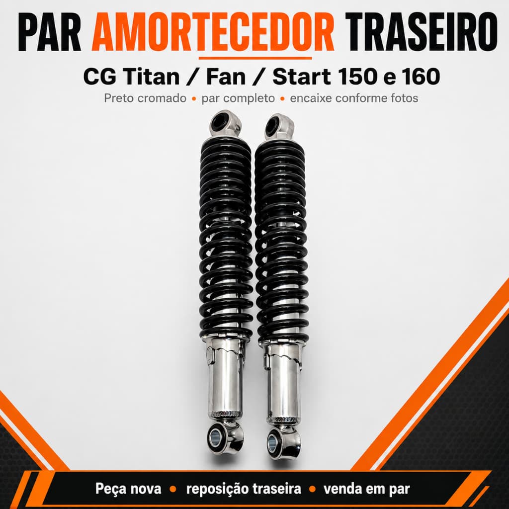 Par Amortecedor Traseiro Honda CG Titan Fan Start 150 160 Preto Cromado