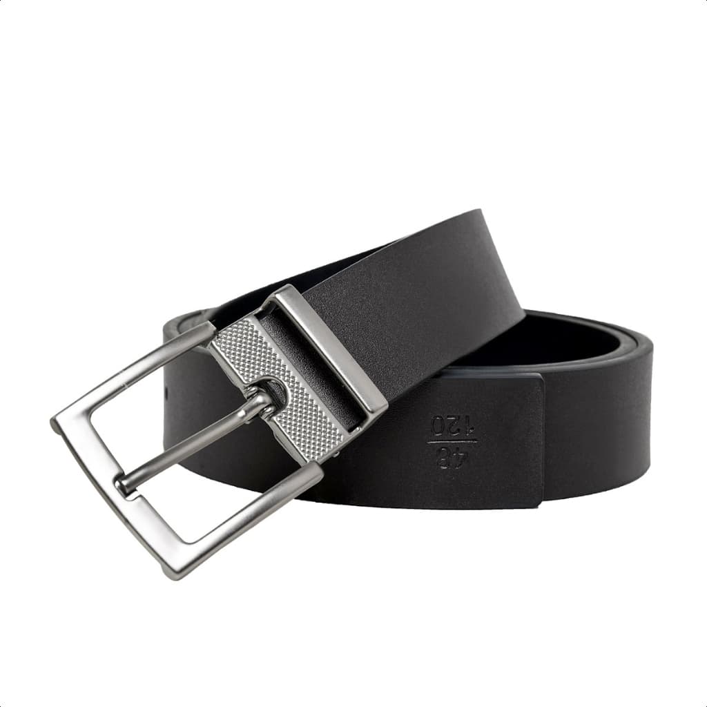 Cinto Masculino Sintético Dupla Face Casual Com Fivela Prata Girátoria Preto e Marrom