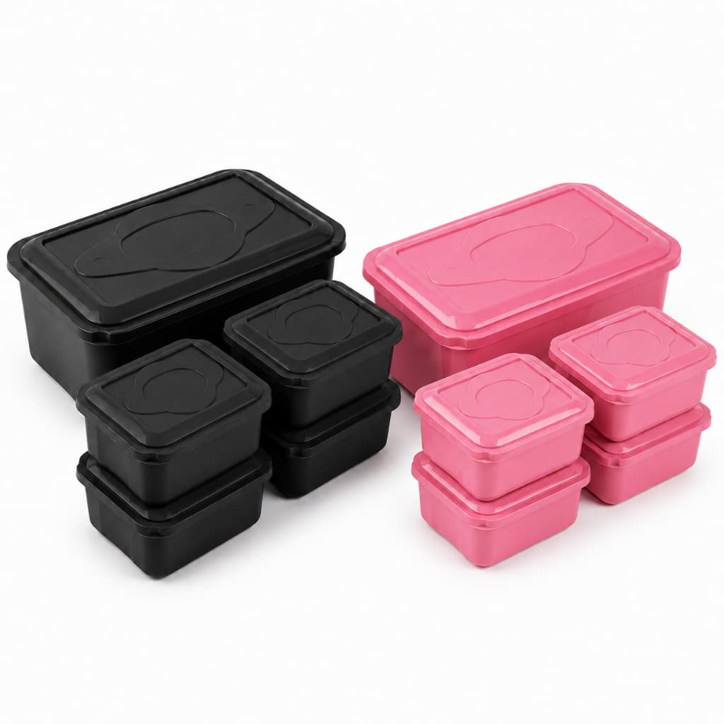 Kit com 10 Potes Plásticos Rosa E Preto Potes De Cozinha Com Tampa