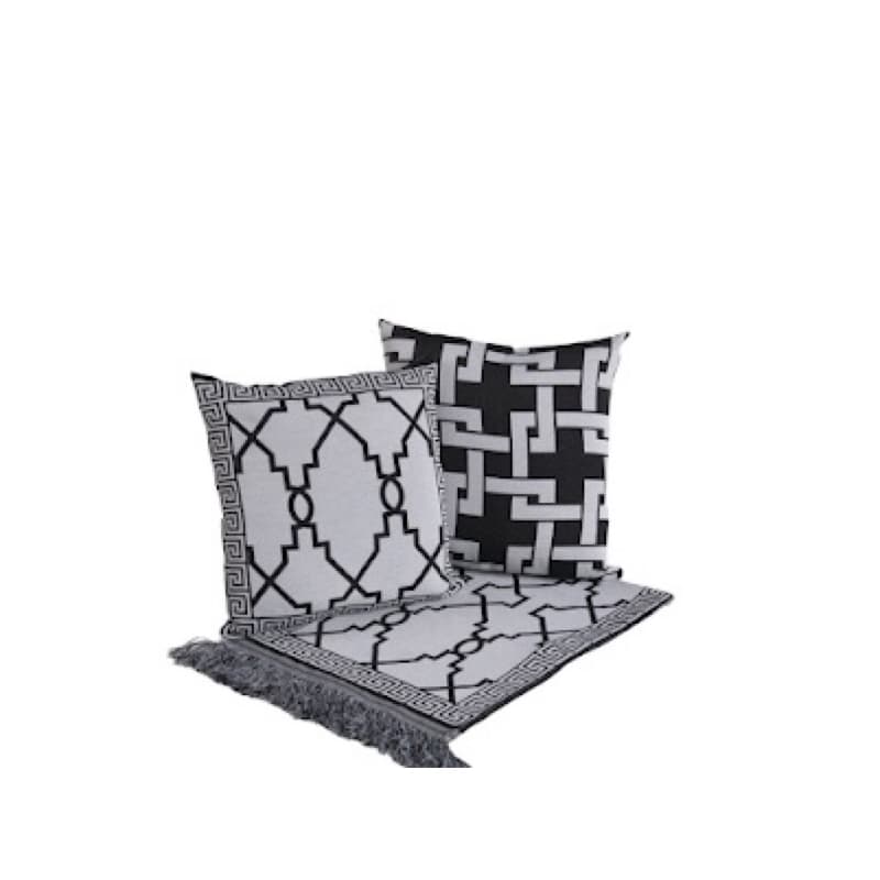 Kit Peseira de Cama Grécia 5 Peças Queen 60% Algodão / 40% Poliéster Jacquard com Franja Acompanha Almofadas Cheias